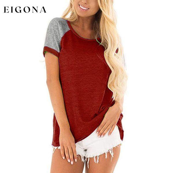 Women's Casual Short Sleeve T-Shirts Wine Red __stock:200 clothes refund_fee:1200 tops