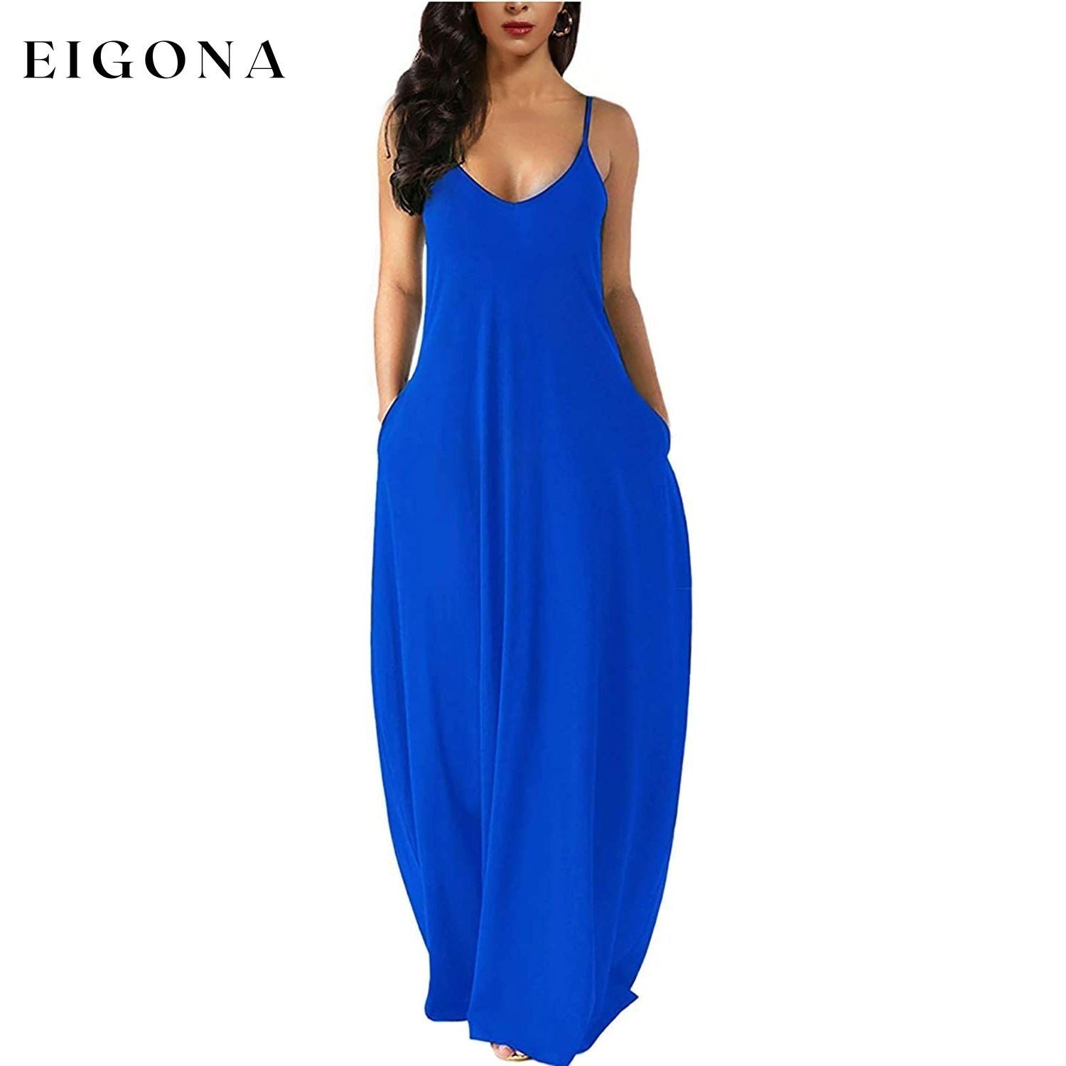 Womens Casual Sleeveless Plus Size Loose Plain Long Maxi Dress with Pockets Blue __stock:200 casual dresses clothes dresses refund_fee:1200