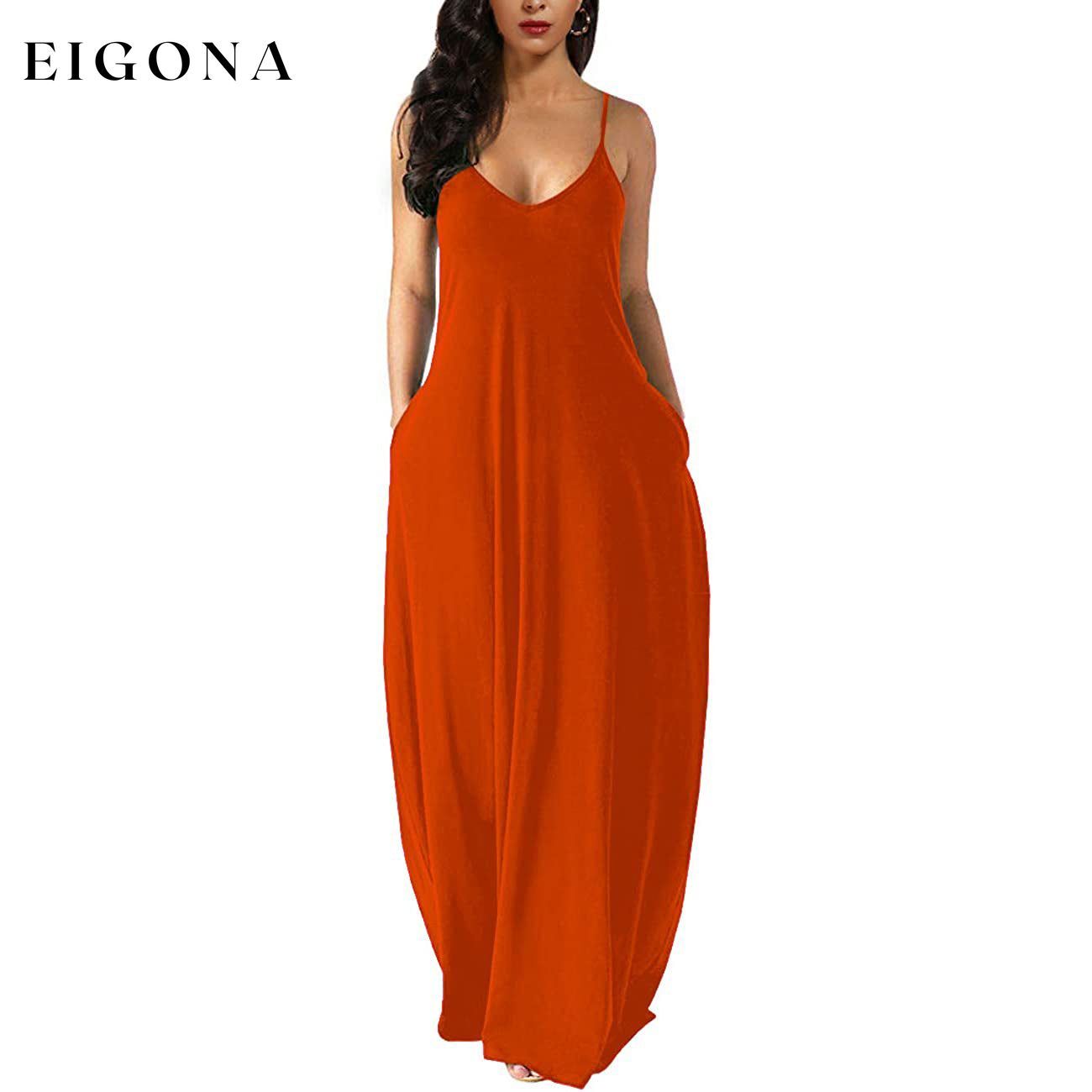 Womens Casual Sleeveless Plus Size Loose Plain Long Maxi Dress with Pockets Orange __stock:200 casual dresses clothes dresses refund_fee:1200
