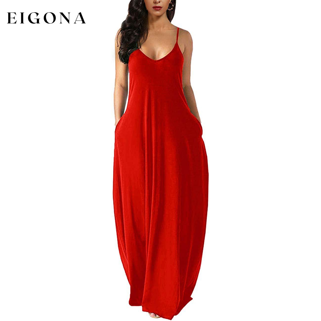 Womens Casual Sleeveless Plus Size Loose Plain Long Maxi Dress with Pockets Red __stock:200 casual dresses clothes dresses refund_fee:1200