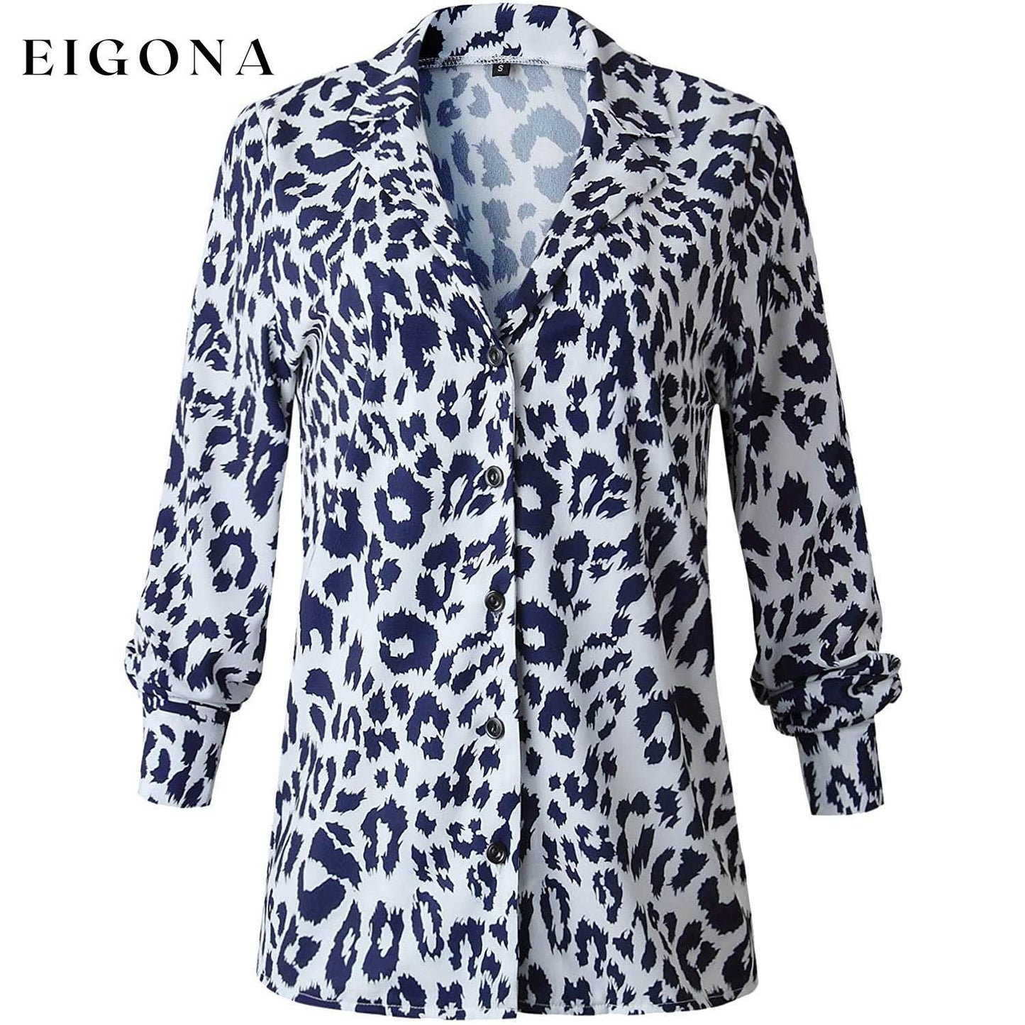 Womens Casual Tops V Neck Leopard Tunic Long Sleeve Button Down Shirts Top Type 2 __stock:200 clothes refund_fee:800 tops