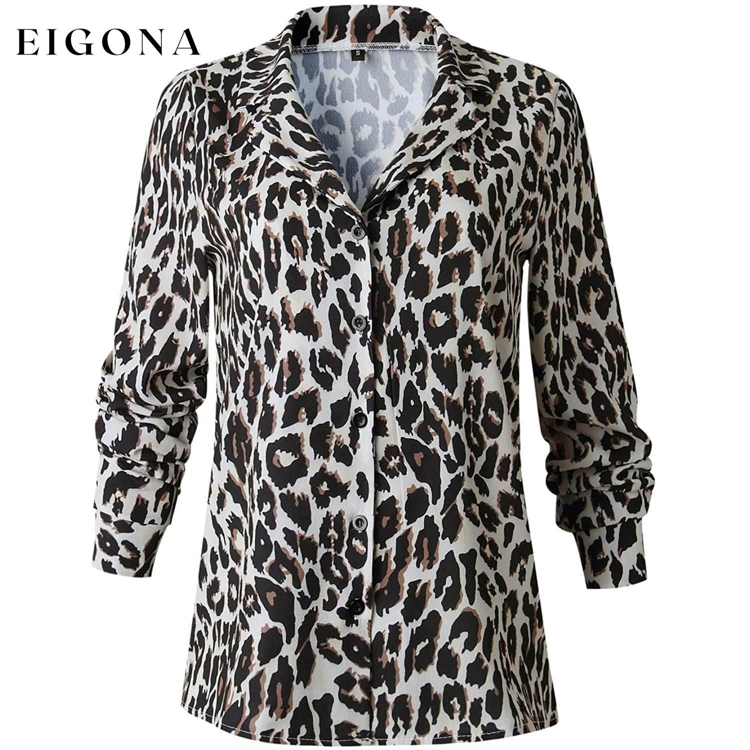 Womens Casual Tops V Neck Leopard Tunic Long Sleeve Button Down Shirts Top Type 3 __stock:200 clothes refund_fee:800 tops