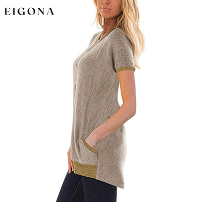 Women's Color Block Short Sleeve Lightweight Knit Sweatshirts with Pockets __stock:200 clothes refund_fee:800 tops