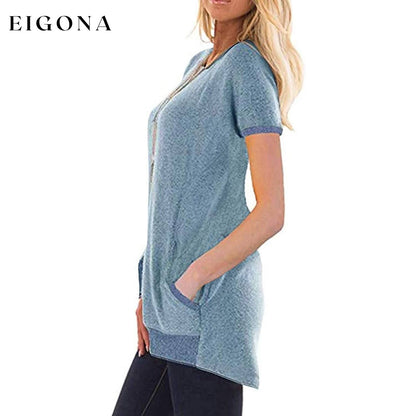 Women's Color Block Short Sleeve Lightweight Knit Sweatshirts with Pockets __stock:200 clothes refund_fee:800 tops