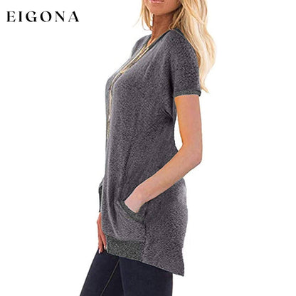 Women's Color Block Short Sleeve Lightweight Knit Sweatshirts with Pockets __stock:200 clothes refund_fee:800 tops