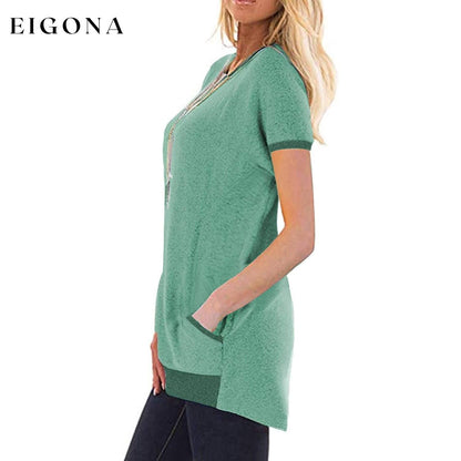 Women's Color Block Short Sleeve Lightweight Knit Sweatshirts with Pockets __stock:200 clothes refund_fee:800 tops