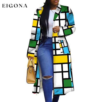 Women's Colored Geo Turn Down Collar Trench Coat Blue __stock:200 Jackets & Coats refund_fee:1200