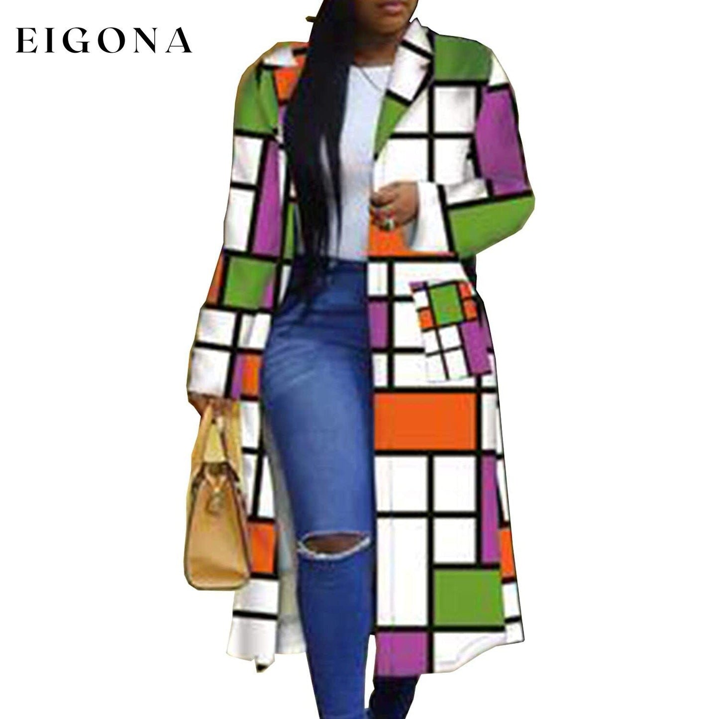 Women's Colored Geo Turn Down Collar Trench Coat Purple __stock:200 Jackets & Coats refund_fee:1200