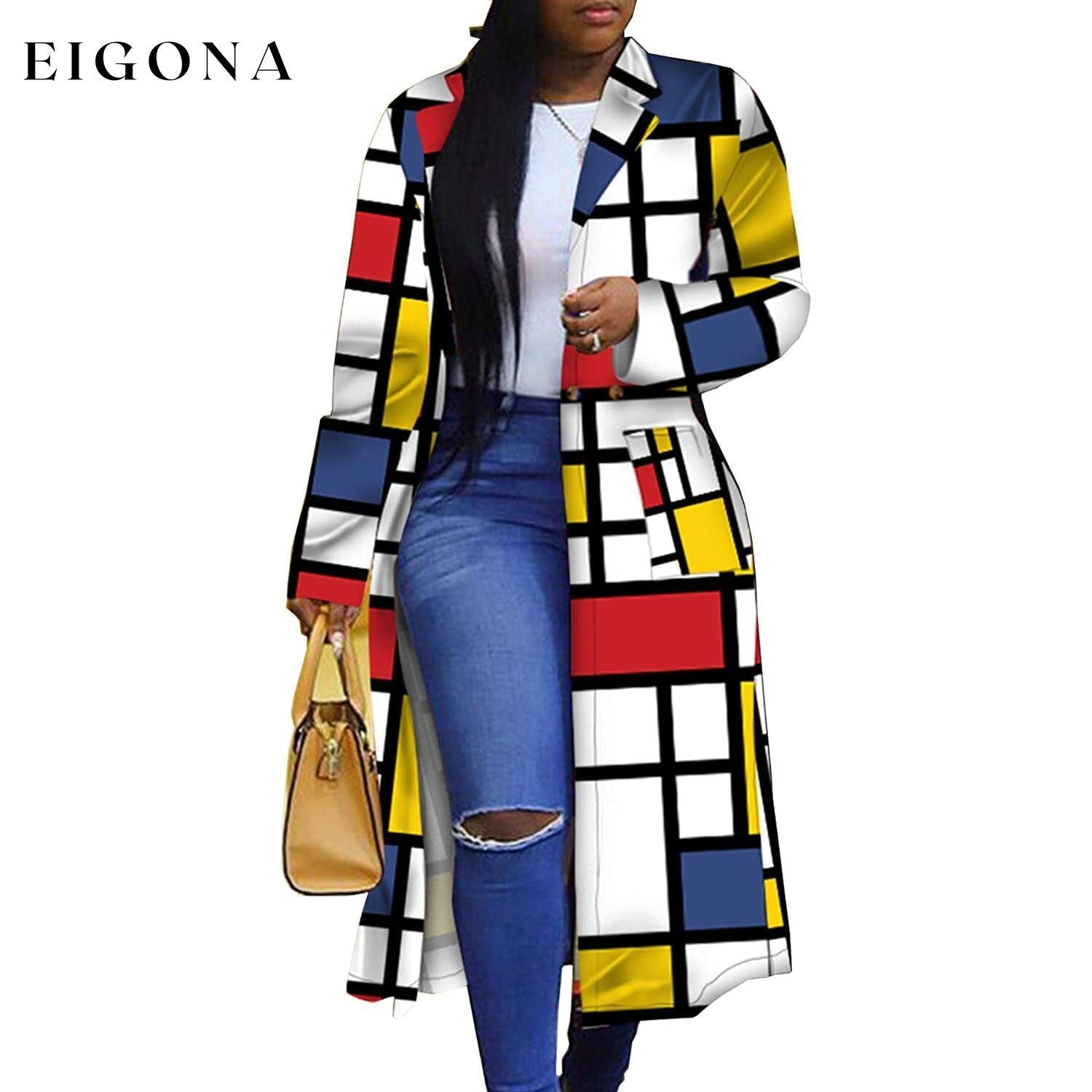 Women's Colored Geo Turn Down Collar Trench Coat Yellow __stock:200 Jackets & Coats refund_fee:1200