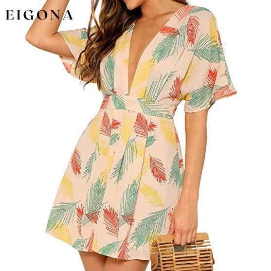 Women's Ditsy Floral Plunge Neck Knot Front A Line Short Dress __stock:100 casual dresses clothes dresses refund_fee:1200