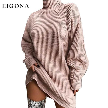 Women's Dress Sweater Dress Knitted Long Sleeve Loose Sweater Cardigans Turtleneck Pink __stock:200 casual dresses clothes dresses refund_fee:1200