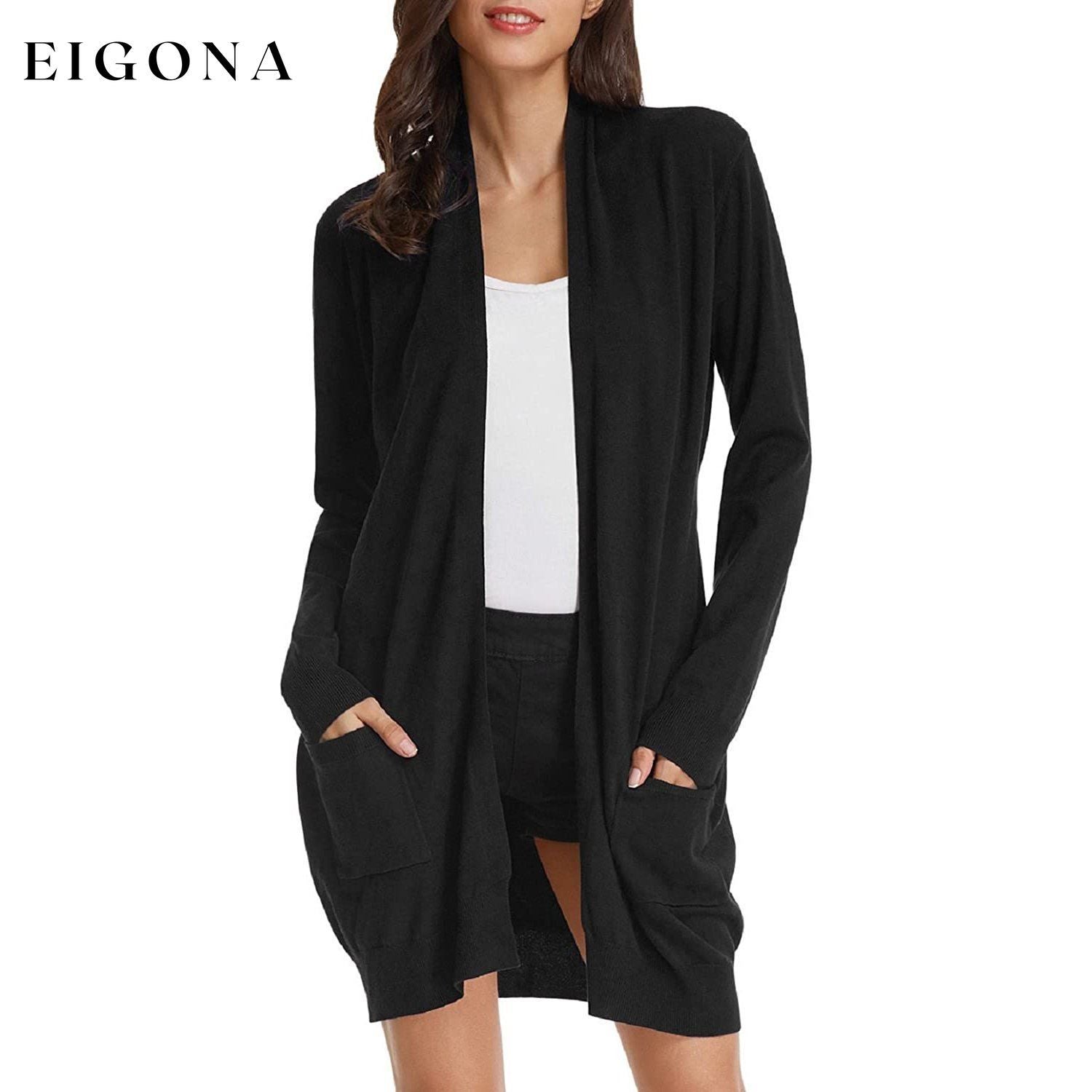 Women's Essential Solid Open Front Long Knited Cardigan Sweater Black __stock:500 Jackets & Coats refund_fee:1200