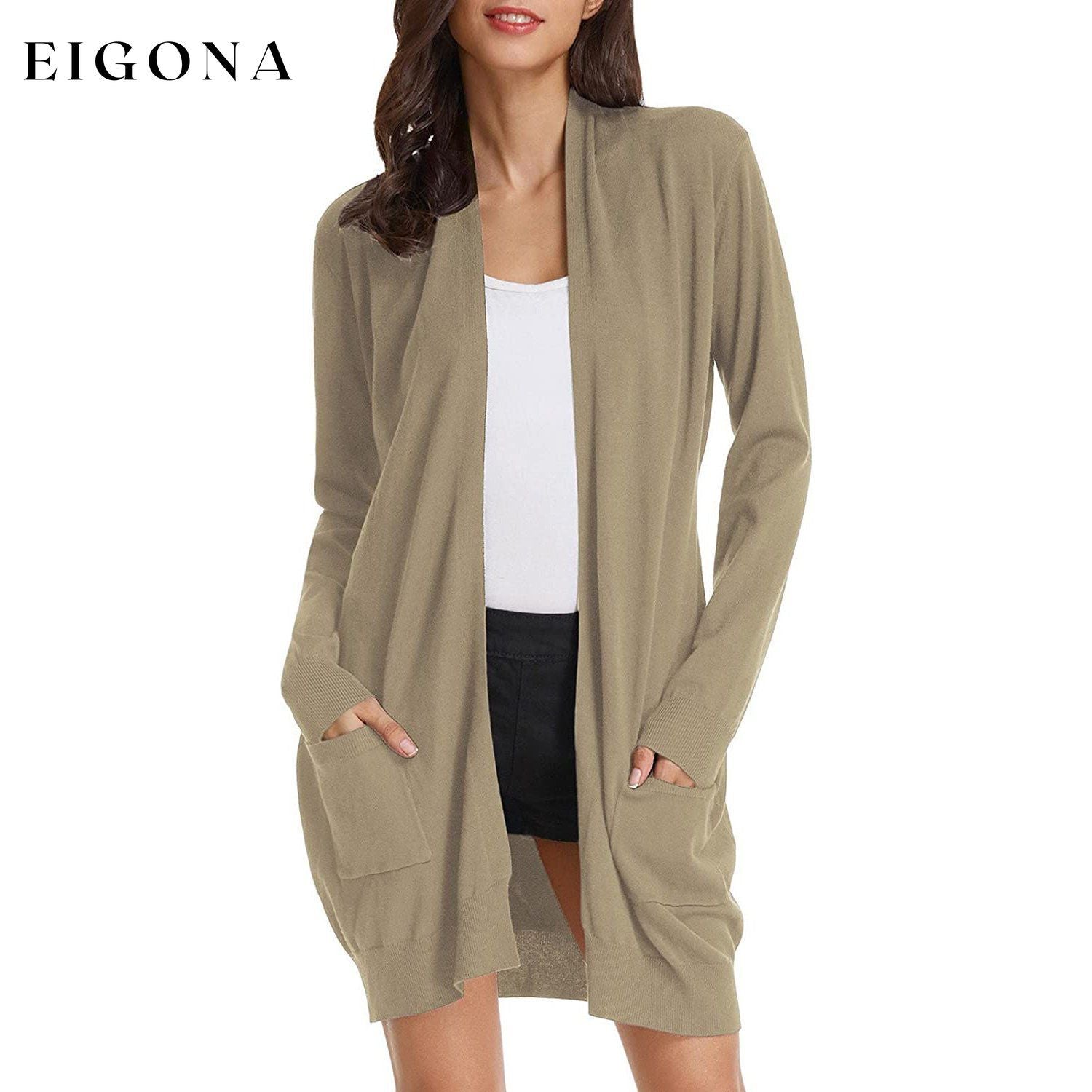 Women's Essential Solid Open Front Long Knited Cardigan Sweater Camel __stock:500 Jackets & Coats refund_fee:1200