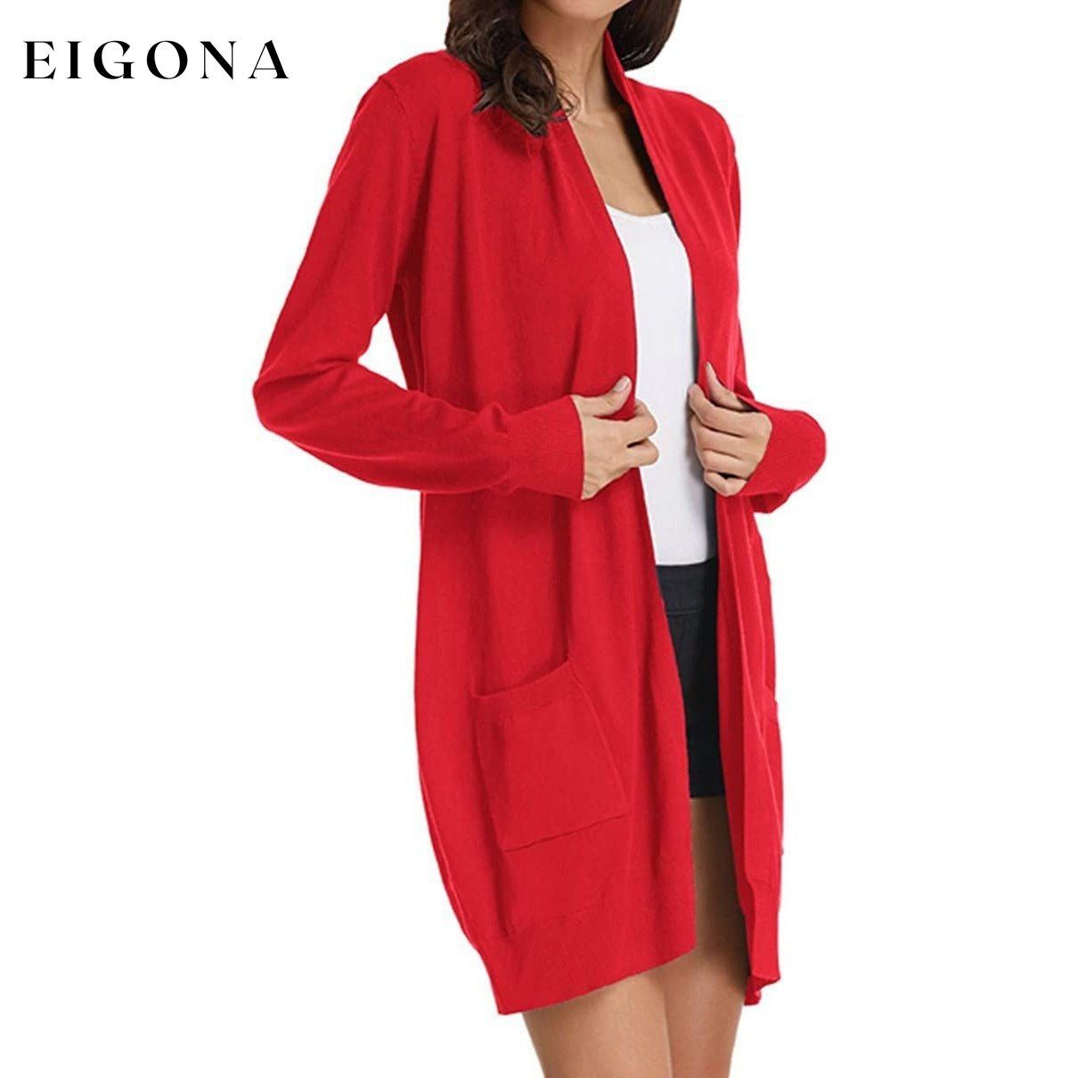 Women's Essential Solid Open Front Long Knited Cardigan Sweater __stock:500 Jackets & Coats refund_fee:1200
