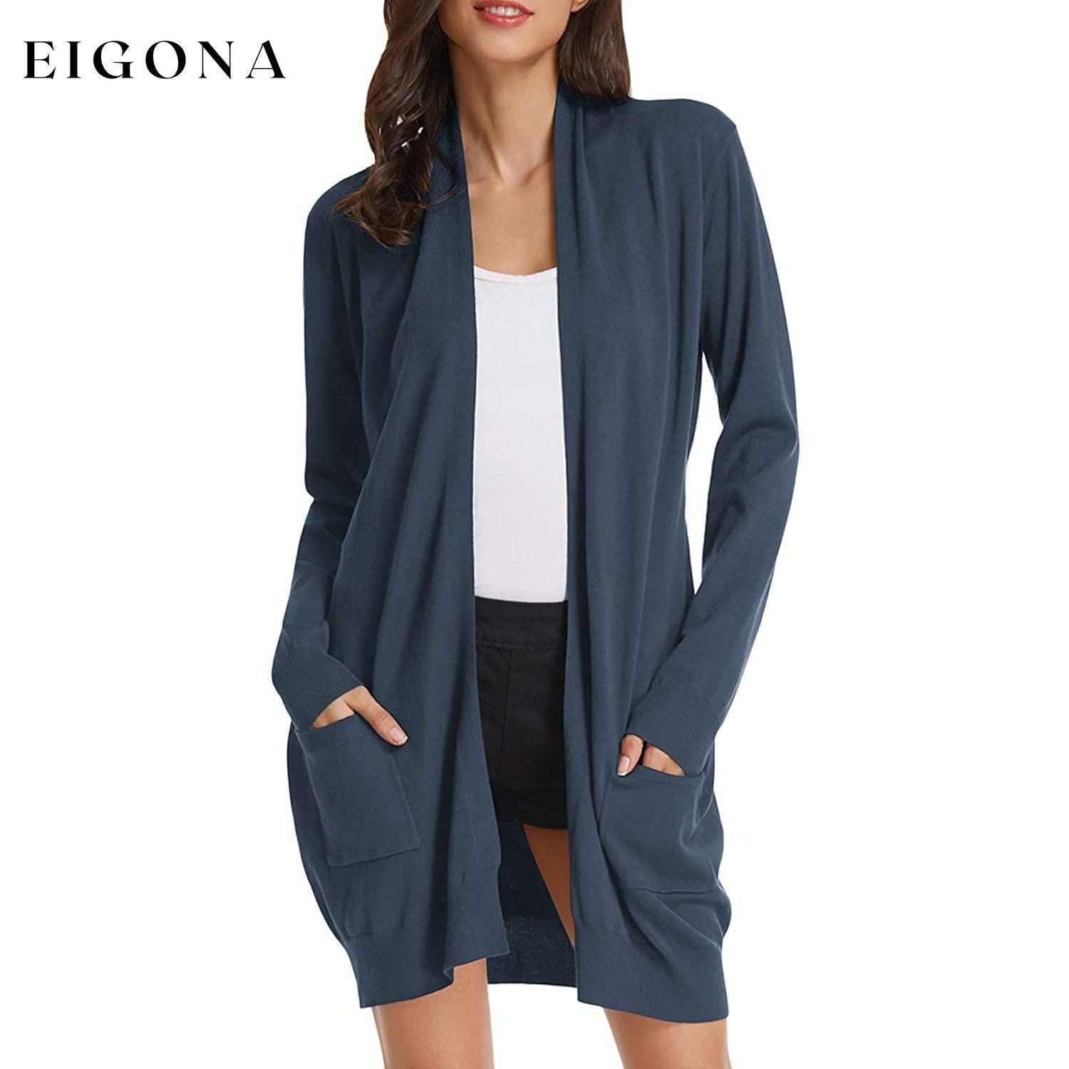 Women's Essential Solid Open Front Long Knited Cardigan Sweater Dark Blue __stock:500 Jackets & Coats refund_fee:1200