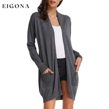 Women's Essential Solid Open Front Long Knited Cardigan Sweater Dark Gray __stock:500 Jackets & Coats refund_fee:1200