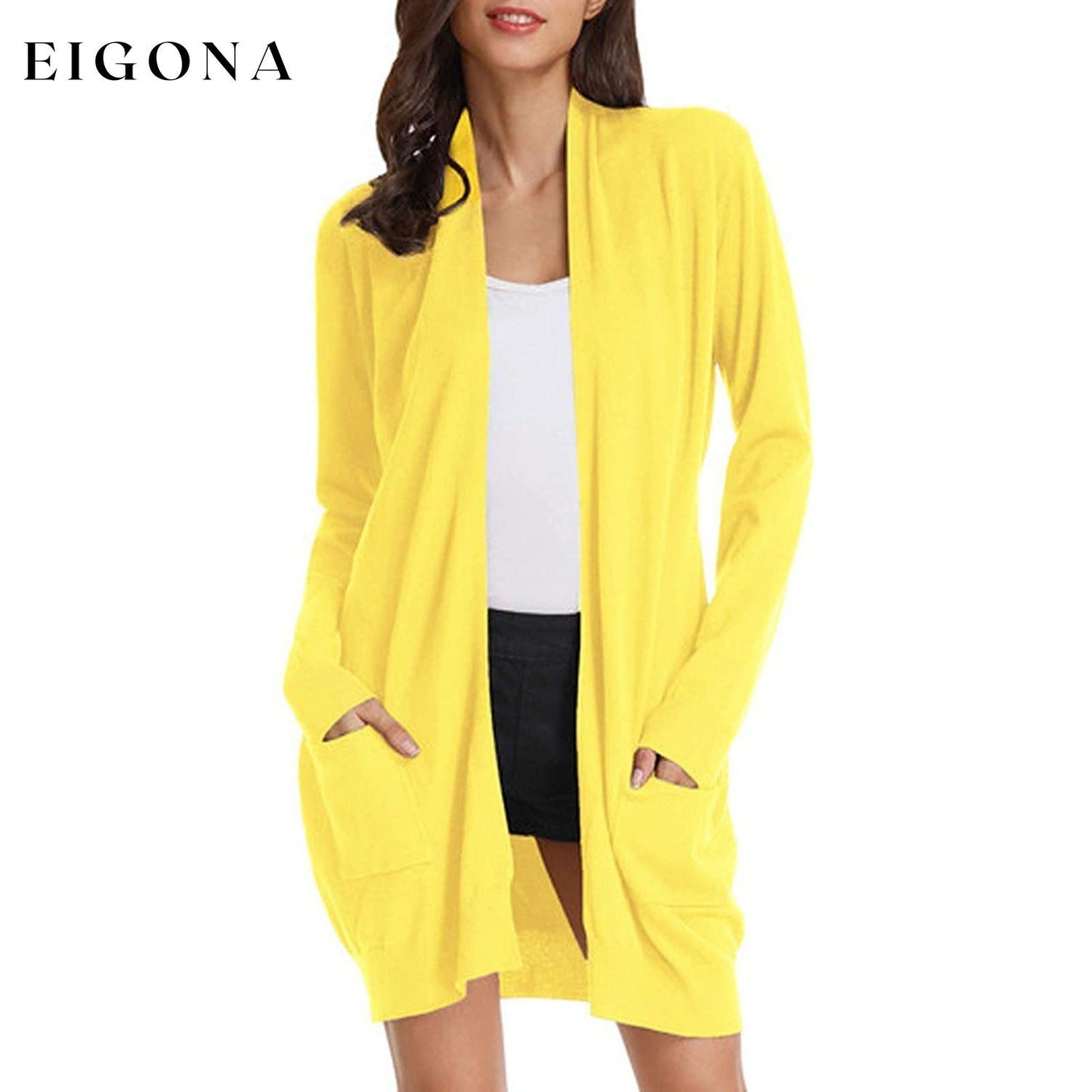 Women's Essential Solid Open Front Long Knited Cardigan Sweater Yellow __stock:500 Jackets & Coats refund_fee:1200