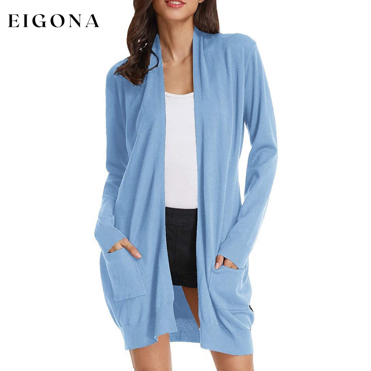 Women's Essential Solid Open Front Long Knited Cardigan Sweater Light Blue __stock:500 Jackets & Coats refund_fee:1200