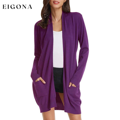 Women's Essential Solid Open Front Long Knited Cardigan Sweater Purple __stock:500 Jackets & Coats refund_fee:1200