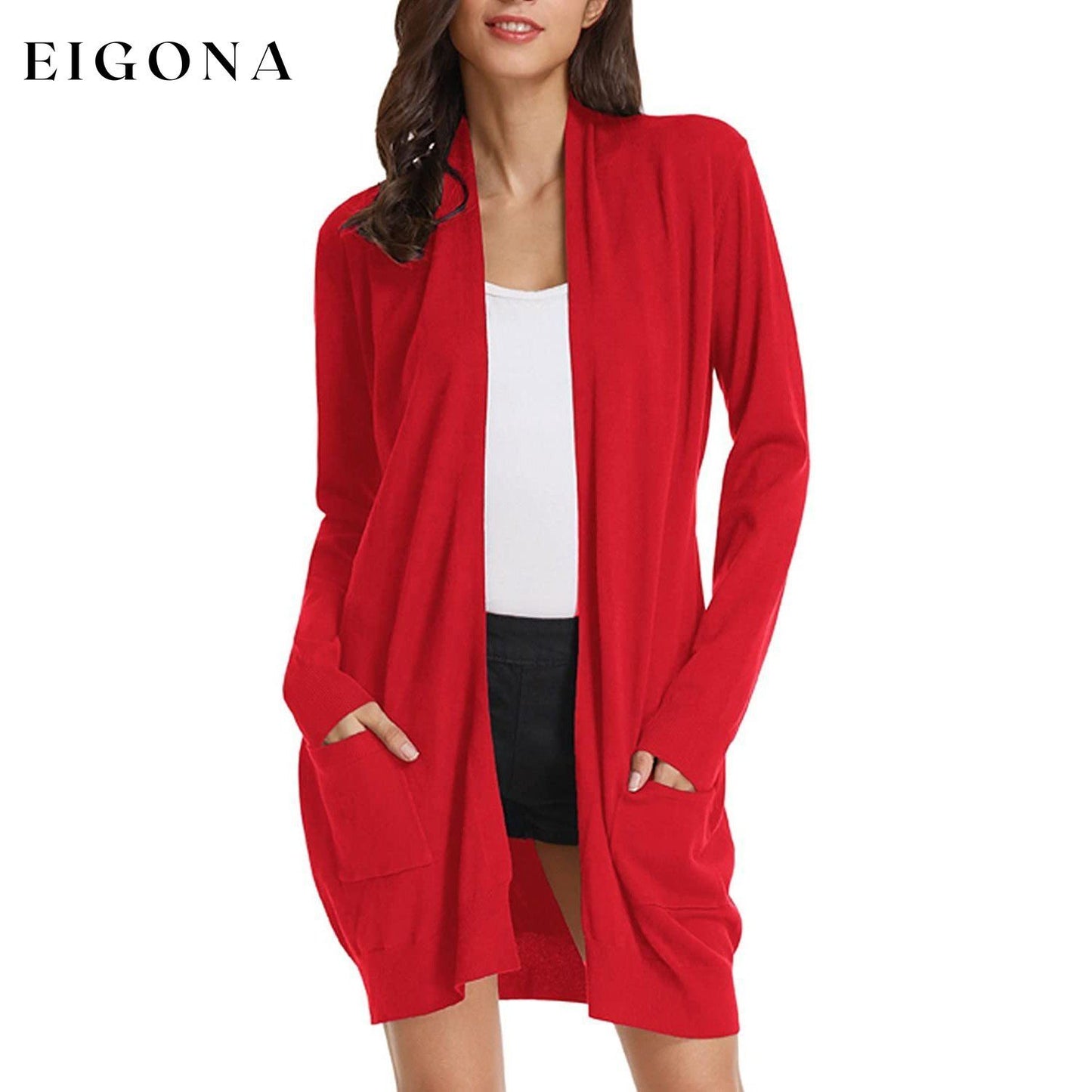Women's Essential Solid Open Front Long Knited Cardigan Sweater Red __stock:500 Jackets & Coats refund_fee:1200
