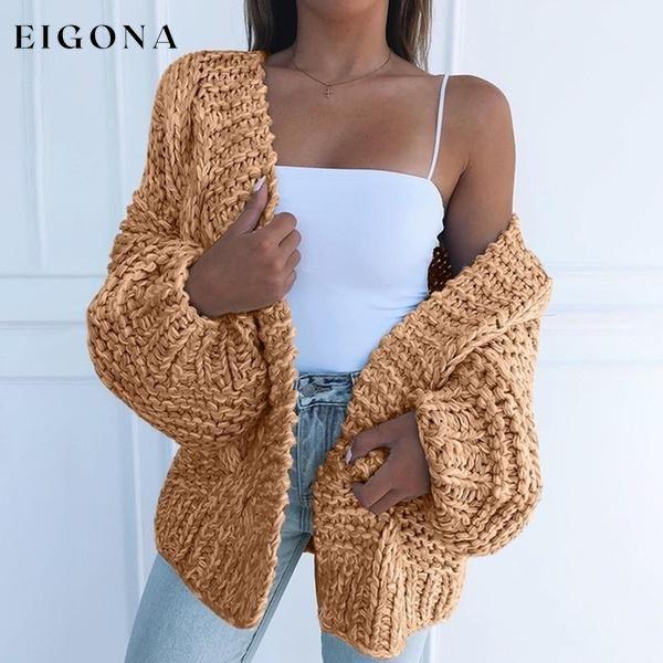 Women's Fashion Cable Knit Cardigan Yellow __stock:50 Jackets & Coats refund_fee:1200