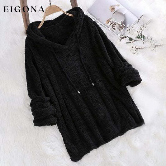 Women's Fleece Hoodie Solid Color Long Sleeve Sweatshirt Black __stock:100 clothes refund_fee:1200 tops