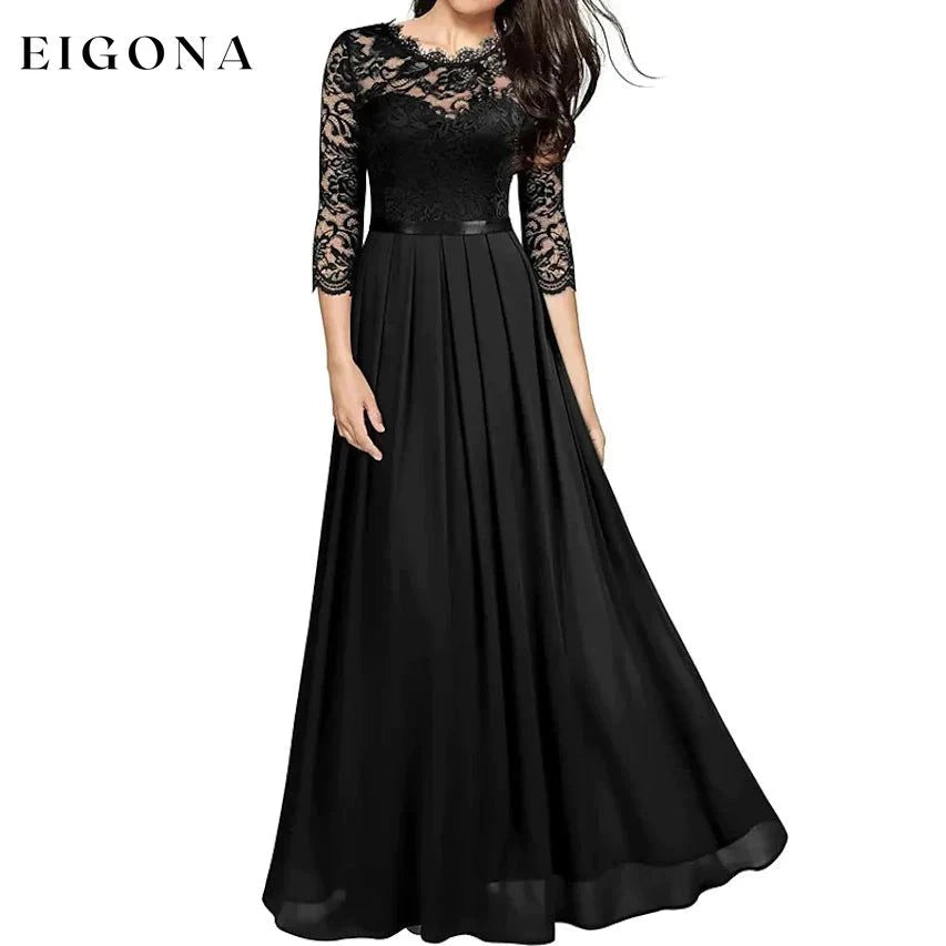 Women‘s Formal Party Lace Long Maxi Dress Black __stock:200 casual dresses clothes dresses refund_fee:1200