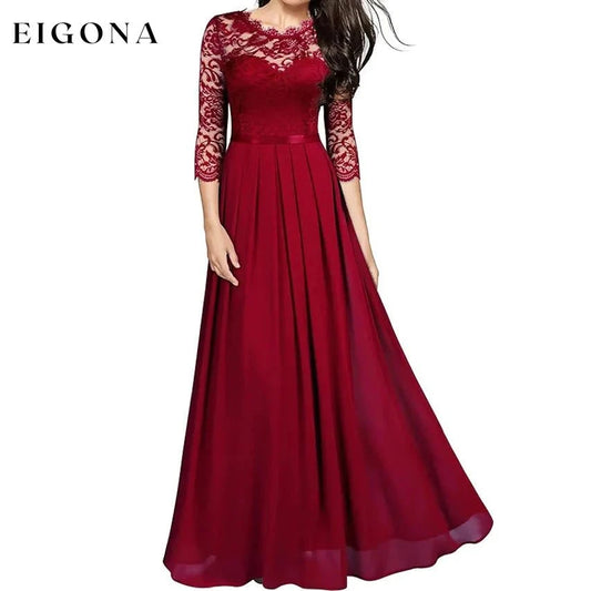 Women‘s Formal Party Lace Long Maxi Dress Wine __stock:200 casual dresses clothes dresses refund_fee:1200
