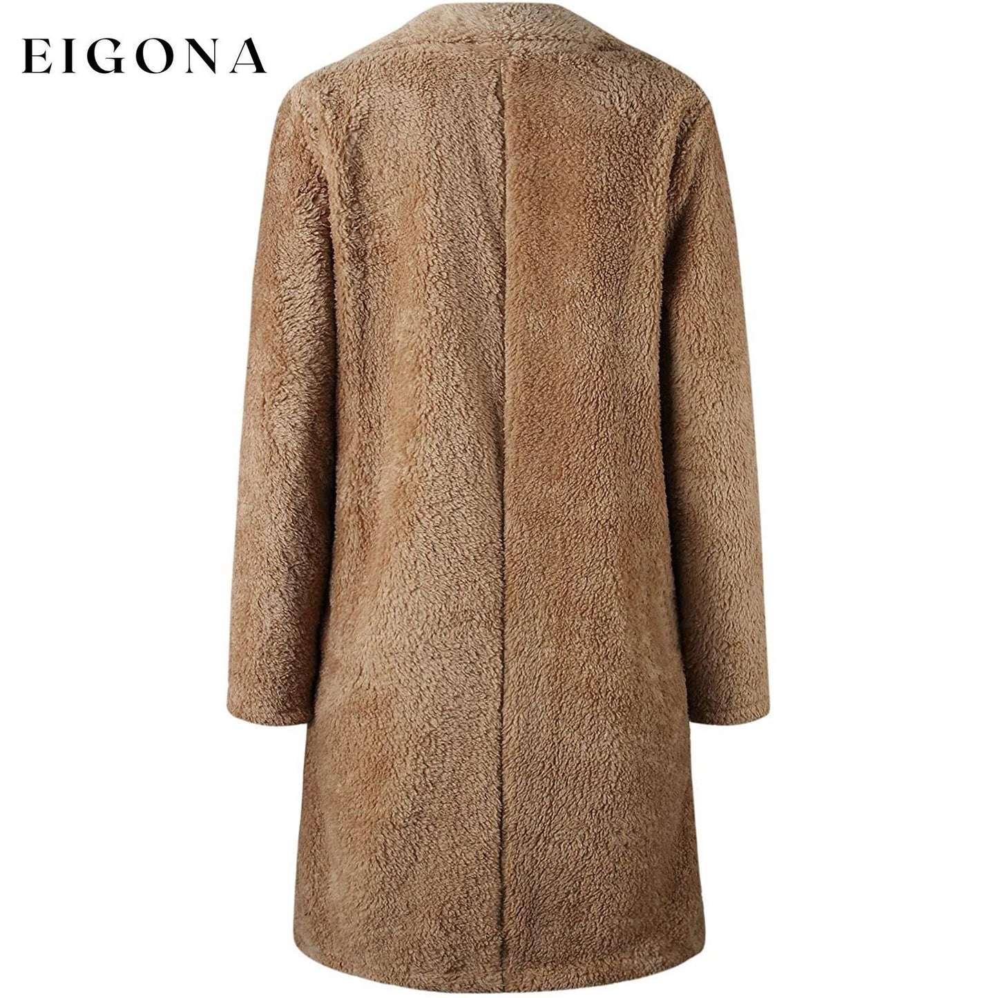 Women's Fuzzy Fleece Lapel Open Front Long Cardigan Coat __stock:100 Jackets & Coats refund_fee:1200