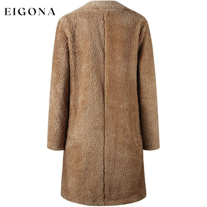 Women's Fuzzy Fleece Lapel Open Front Long Cardigan Coat __stock:100 Jackets & Coats refund_fee:1200