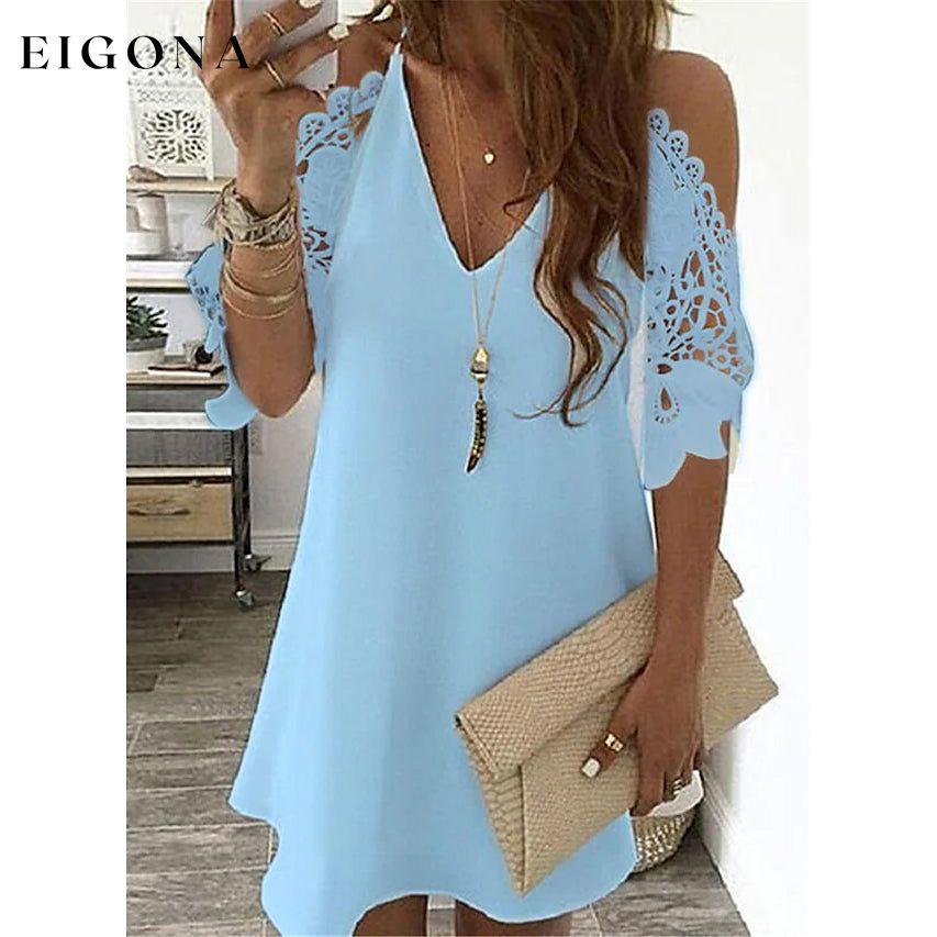 Women's Half Sleeve Solid Cutout Shift Dress Light Blue __stock:200 casual dresses clothes dresses refund_fee:1200