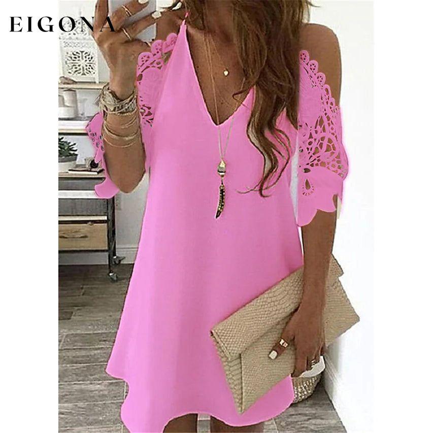 Women's Half Sleeve Solid Cutout Shift Dress Pink __stock:200 casual dresses clothes dresses refund_fee:1200