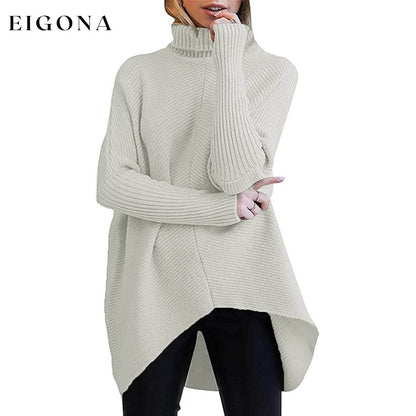 Women's High Neck Long Sweater Gray __stock:500 clothes refund_fee:1200 tops