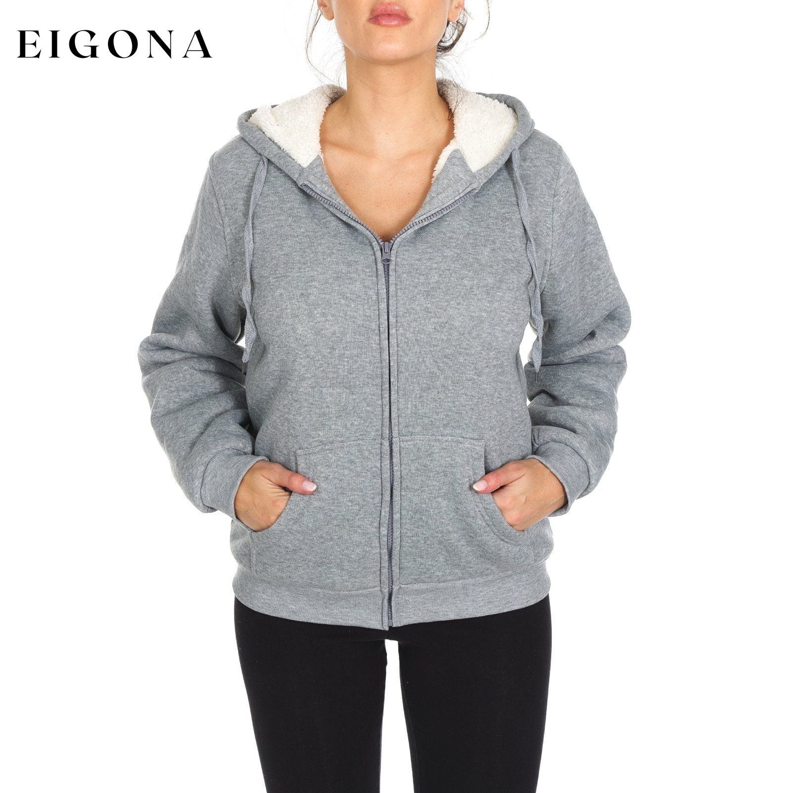 Women's Inner and Outer Sherpa Hoodie Sweatshirt Jacket Heather Gray __stock:300 Jackets & Coats refund_fee:1200