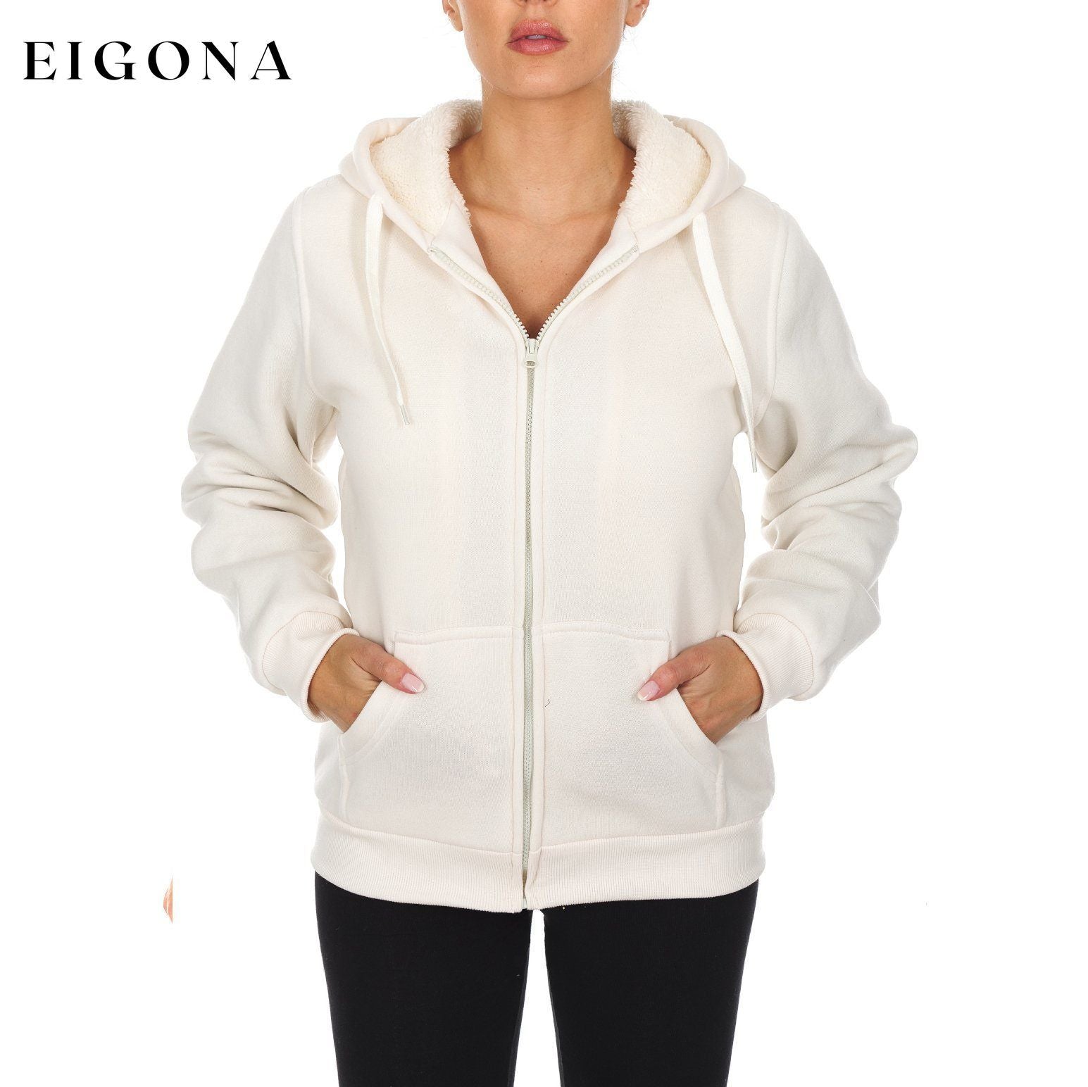 Women's Inner and Outer Sherpa Hoodie Sweatshirt Jacket White __stock:300 Jackets & Coats refund_fee:1200