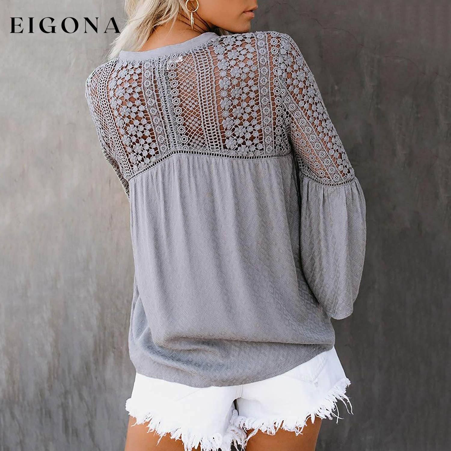 Women's Lace Crochet V Neck 3/4 Sleeve Button Down Blouses Casual Shirts Tops __stock:100 clothes refund_fee:1200 tops