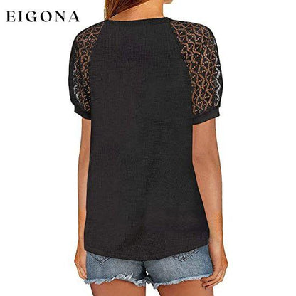 Women's Lace Short Sleeve V-Neck Top __stock:200 clothes refund_fee:800 tops