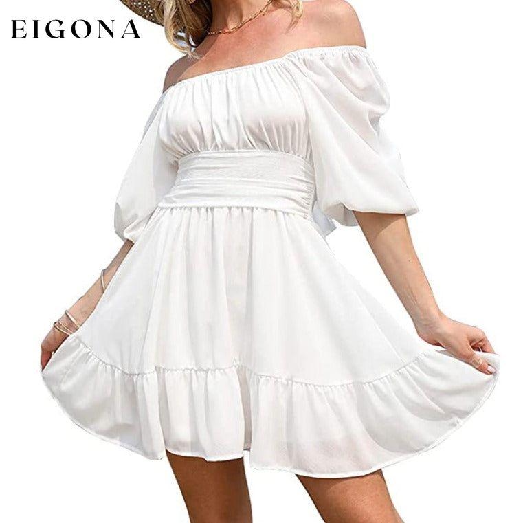 Women's Lantern Sleeve Tie Back Mini Dress White __stock:200 casual dresses clothes dresses refund_fee:1200