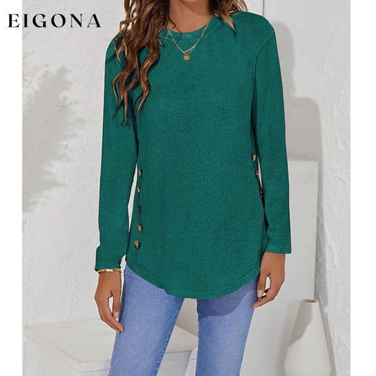 Women's Long Sleeve Crew Neck T-Shirt Green __stock:200 clothes refund_fee:1200 tops