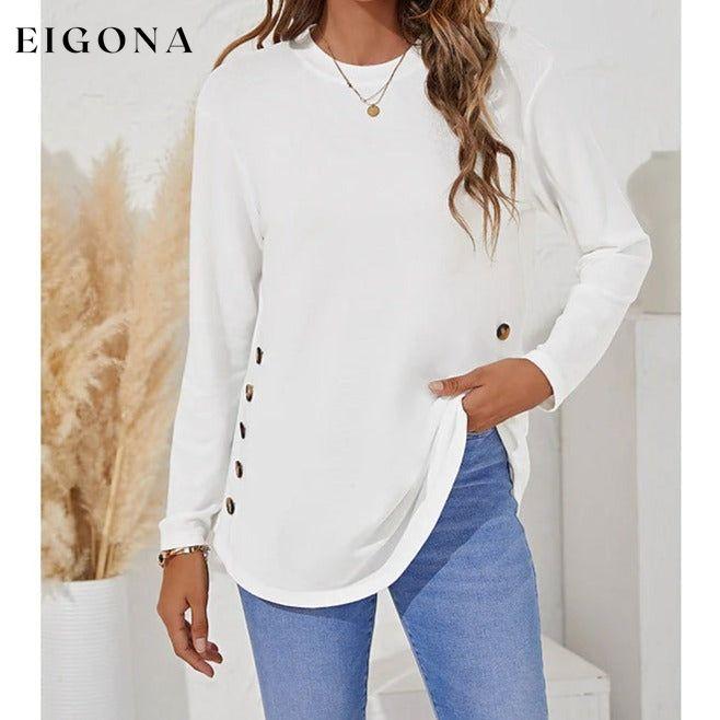 Women's Long Sleeve Crew Neck T-Shirt White __stock:200 clothes refund_fee:1200 tops