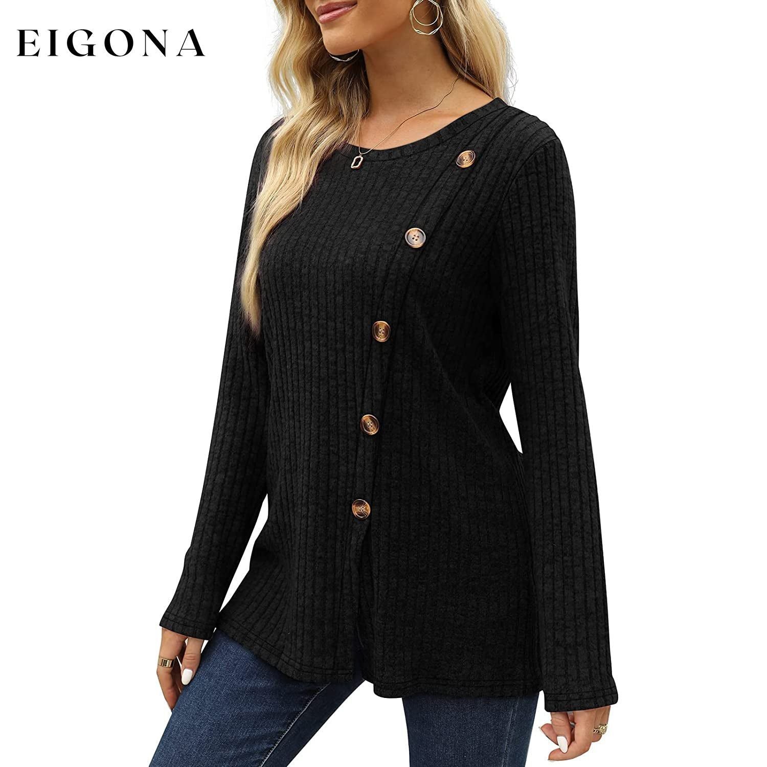 Women's Long Sleeve Crew Neck Tunic Tops Buttons Side __stock:200 clothes refund_fee:1200 tops