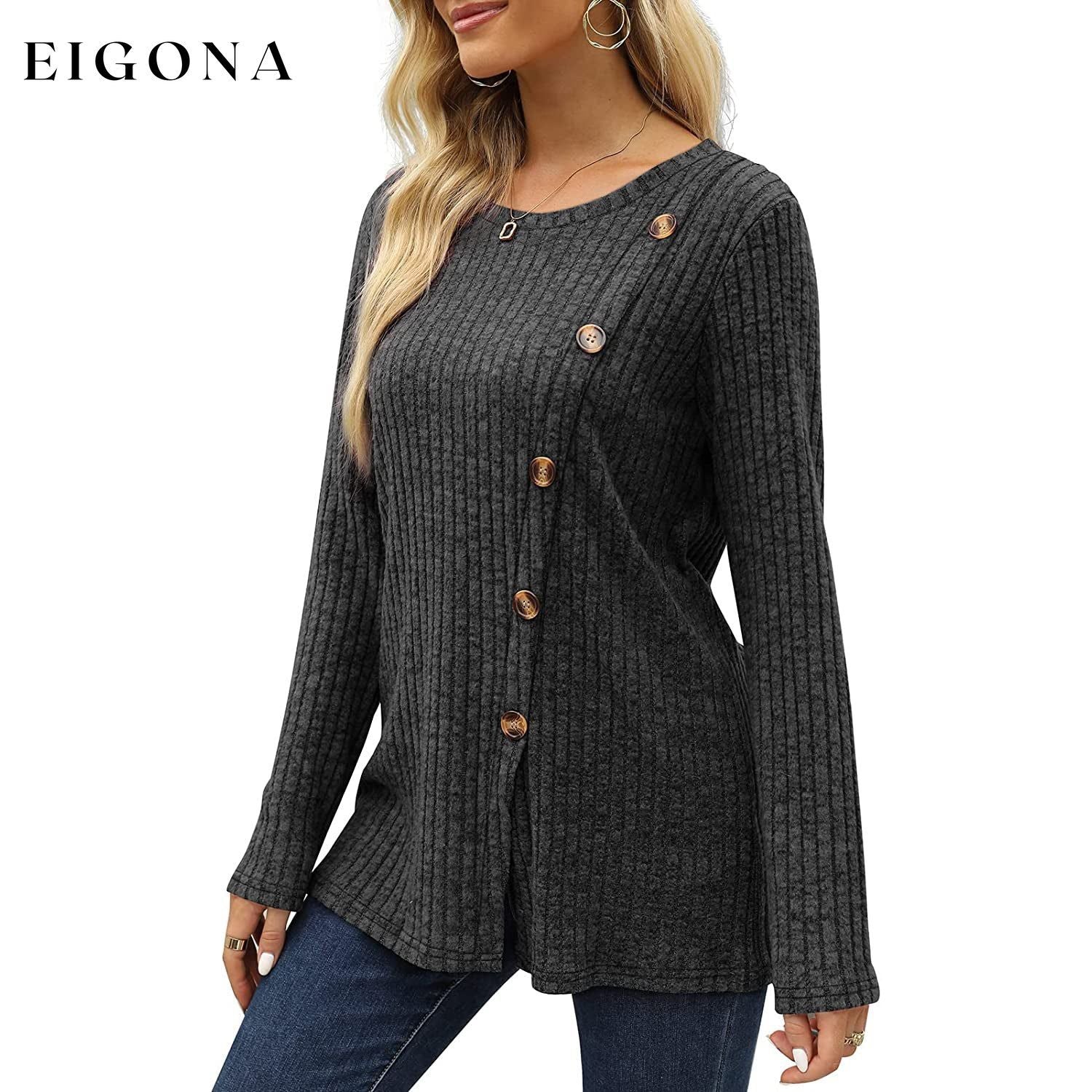 Women's Long Sleeve Crew Neck Tunic Tops Buttons Side __stock:200 clothes refund_fee:1200 tops