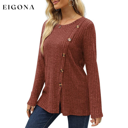 Women's Long Sleeve Crew Neck Tunic Tops Buttons Side __stock:200 clothes refund_fee:1200 tops