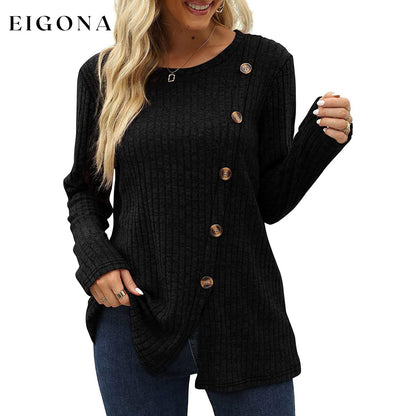 Women's Long Sleeve Crew Neck Tunic Tops Buttons Side __stock:200 clothes refund_fee:1200 tops