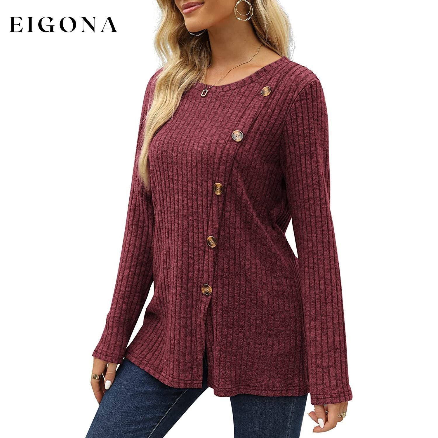 Women's Long Sleeve Crew Neck Tunic Tops Buttons Side __stock:200 clothes refund_fee:1200 tops