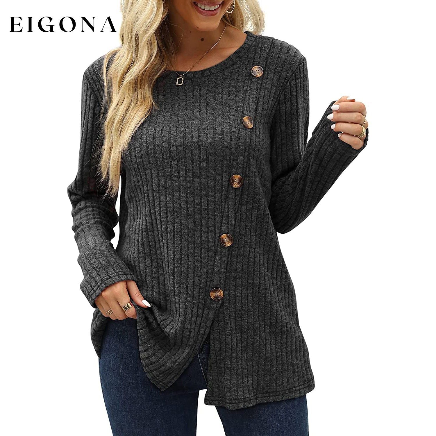 Women's Long Sleeve Crew Neck Tunic Tops Buttons Side __stock:200 clothes refund_fee:1200 tops