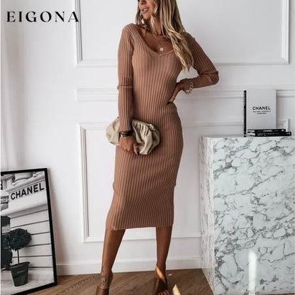 Women's Long Sleeve Dress V-neck Casual Dresses Soid Color Stripe Bodycon Dress Plus Size Long Dress __stock:100 casual dresses clothes dresses refund_fee:1200