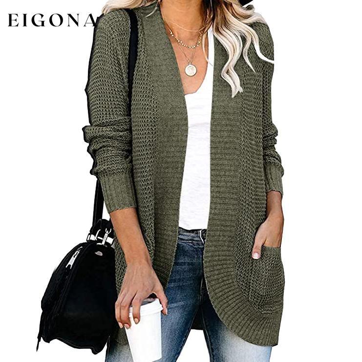 Women's Long Sleeve Knit Cardigan Sweater Green __stock:500 Jackets & Coats refund_fee:1200