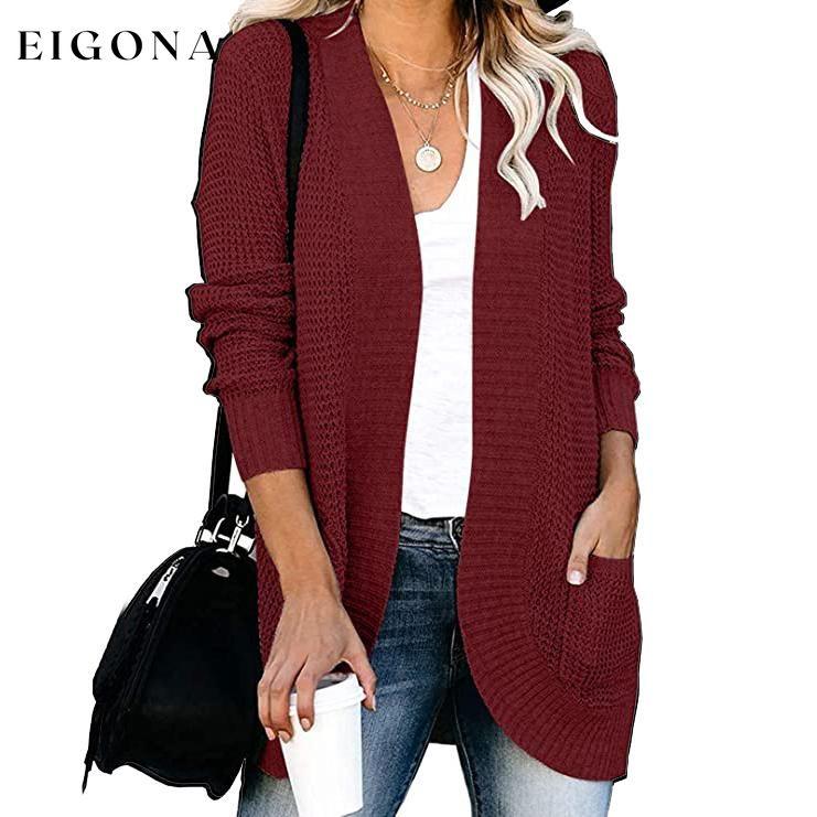 Women's Long Sleeve Knit Cardigan Sweater Wine Red __stock:500 Jackets & Coats refund_fee:1200