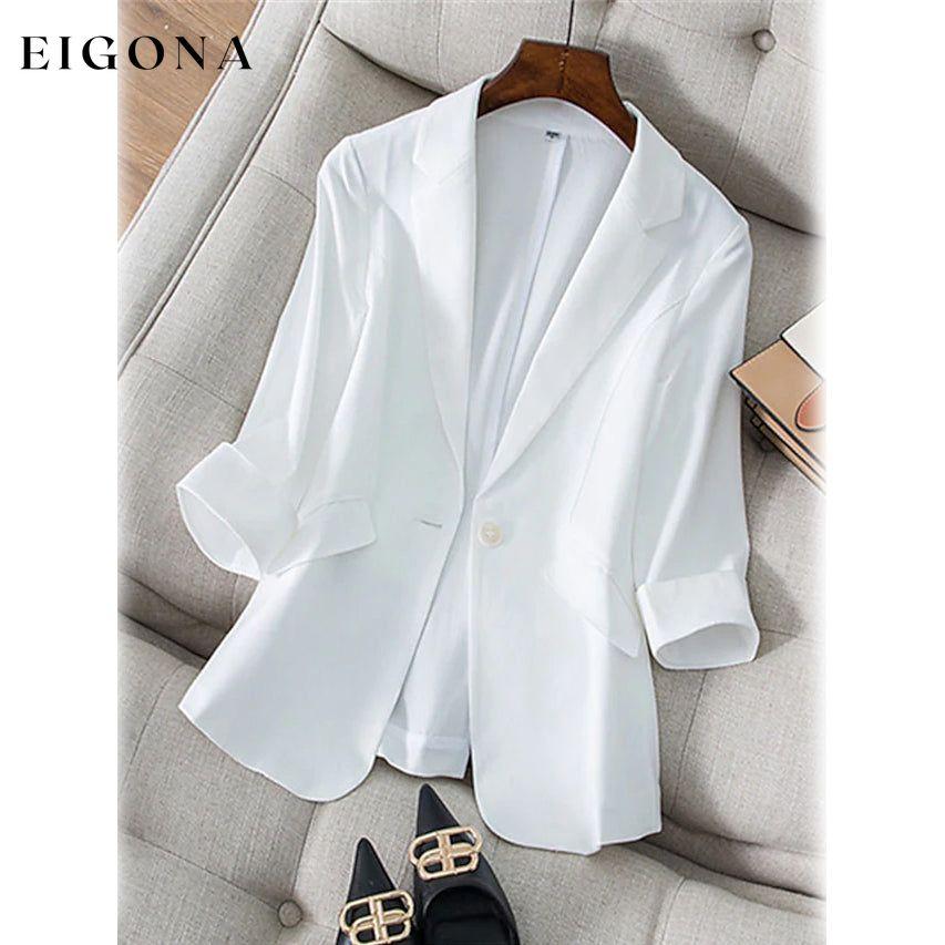 Women's Long Sleeve Pocket Casual Blazer White __stock:200 Jackets & Coats refund_fee:1200